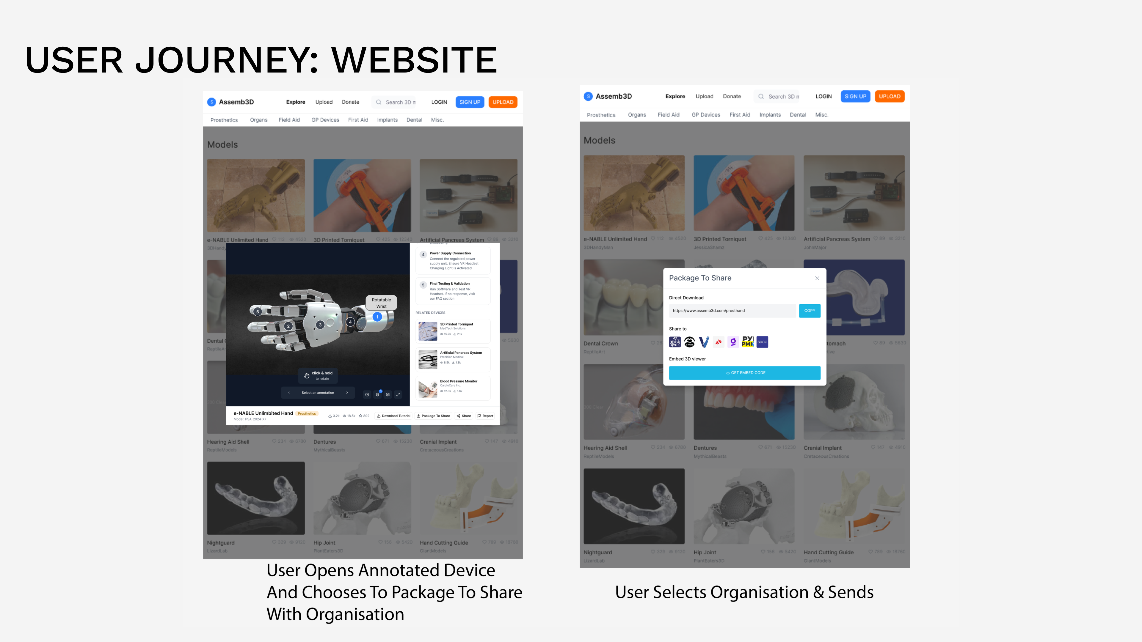 Assemb3D website information architecture slide