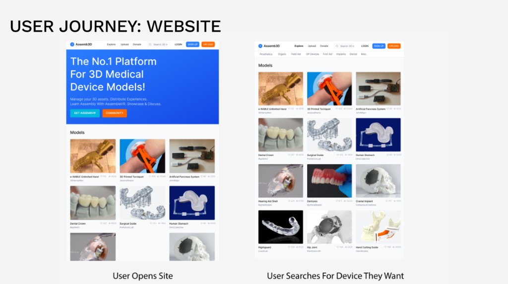 User journey website slide showing open and search states